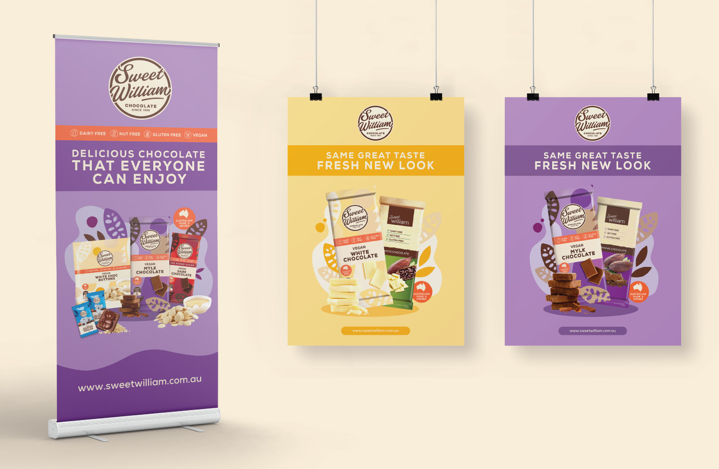 printed banner design Sweet William Chocolate Packaging